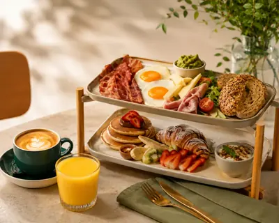 Pap-illon Combo Brunch for 2. Double breakfast platter with savory and sweet delights for 2 people (coffee / juice included).